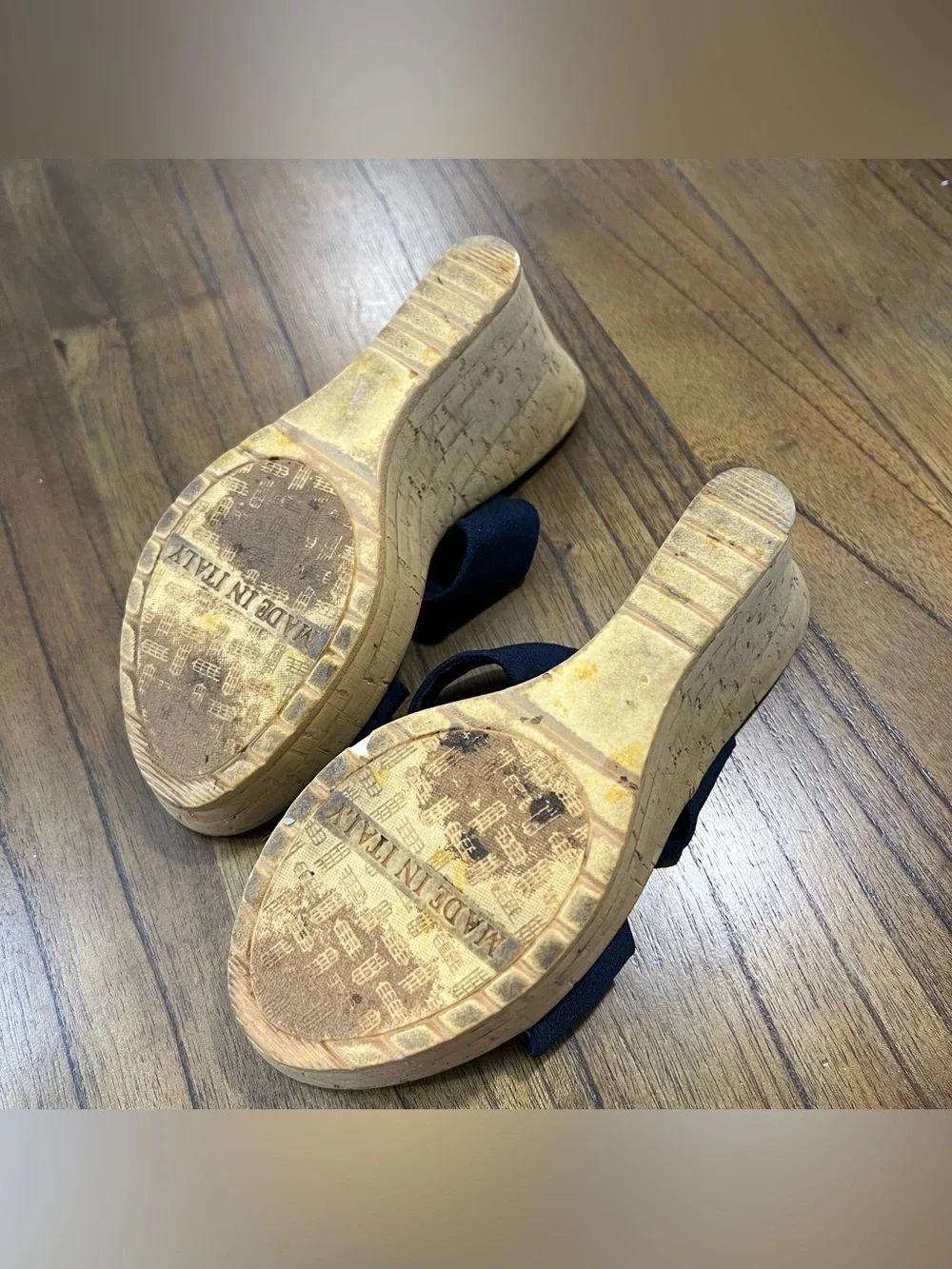 Italian Shoemaker Cork Wedge Beaded Sandal Navy Size 7.5 Vacation Beach